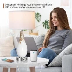 27.5 In. H Milk White Touch Control Table Lamps Set Of 2 3-Way Dimmable Art Glass Bedside Lamp With USB Ports -Lamp Parts milk white table lamps tzt3146 p480 31 1000