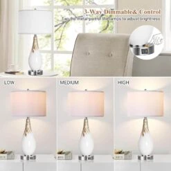 27.5 In. H Milk White Touch Control Table Lamps Set Of 2 3-Way Dimmable Art Glass Bedside Lamp With USB Ports -Lamp Parts milk white table lamps tzt3146 p480 4f 1000
