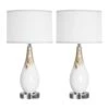 27.5 In. H Milk White Touch Control Table Lamps Set Of 2 3-Way Dimmable Art Glass Bedside Lamp With USB Ports