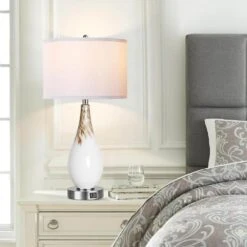 27.5 In. H Milk White Touch Control Table Lamps Set Of 2 3-Way Dimmable Art Glass Bedside Lamp With USB Ports -Lamp Parts milk white table lamps tzt3146 p480 76 1000