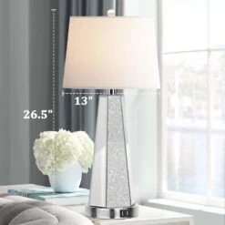 26.5 In. Mirrored Glass Table Lamps (Set Of 2), Modern Silver Tall Bedside Lamps With 2 USB Ports For Living Room Decor -Lamp Parts mirrored glass rottogoon table lamps hmlp316as2 1d 1000