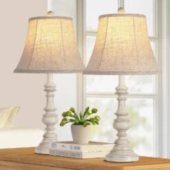 Avex 24 In. White Rustic Farmhouse Dimmable Table Lamps Set With Touch Control And Two Bulbs (Set Of 2) -Lamp Parts miscool lamp sets tlh10q395k 4f 1000