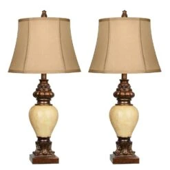 Avex 28 In. Vintage Bronze Dimmable Table Lamps Set With Bell Shade And Two Bulbs (Set Of 2)