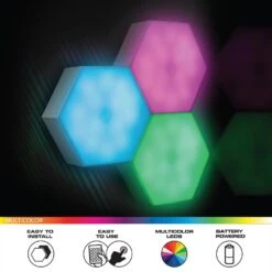 Monster Hexagon Unique Multi-Color LED Touch Light, 4 Color-Changing Modes, DIY Installation With Mounting Hardware (3-Pack) -Lamp Parts monster under cabinet lighting accessories mlb7 1056 rgb 4f 1000