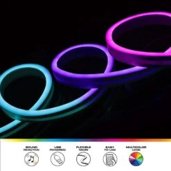 Monster 6.5 Ft. Sound Reactive Flexible Color-Changing USB LED Amplifier Light Strip, USB Powered -Lamp Parts monster under cabinet lighting accessories mlb7 2044 rgb 4f 1000