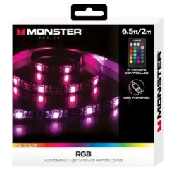 Monster 2-Pack 6.5 Ft. Color-Changing LED Light Strip, USB-Powered From 5-Volt USB Ports, Remote Control Included 12 Monster 2-Pack 6.5 Ft. Color-Changing LED Light Strip, USB-Powered From 5-Volt USB Ports, Remote Control Included -Lamp Parts monster wall light panels ecom 1060 pp2 1d 1000