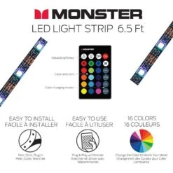 Monster 2-Pack 6.5 Ft. Color-Changing LED Light Strip, USB-Powered From 5-Volt USB Ports, Remote Control Included 13 Monster 2-Pack 6.5 Ft. Color-Changing LED Light Strip, USB-Powered From 5-Volt USB Ports, Remote Control Included -Lamp Parts monster wall light panels ecom 1060 pp2 66 1000