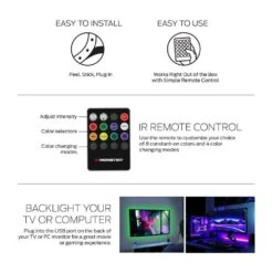 Monster 2-Pack 6.5 Ft. Color-Changing LED Light Strip, USB-Powered From 5-Volt USB Ports, Remote Control Included 18 Monster 2-Pack 6.5 Ft. Color-Changing LED Light Strip, USB-Powered From 5-Volt USB Ports, Remote Control Included -Lamp Parts monster wall light panels ecom 1060 pp2 fa 1000