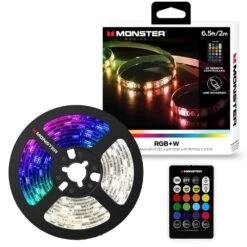 Monster 6-Pack Multi-Color And Multi-White LED Light Strip, 6.5 Ft., Customizable, Peel And Install, Remote Control Included -Lamp Parts monster wall light panels ecom 1076 pp6 76 1000