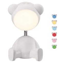 White 11.125 In. Indoor Teddy Bear Table Lamp With Dimmable And RGB Color Changing Features