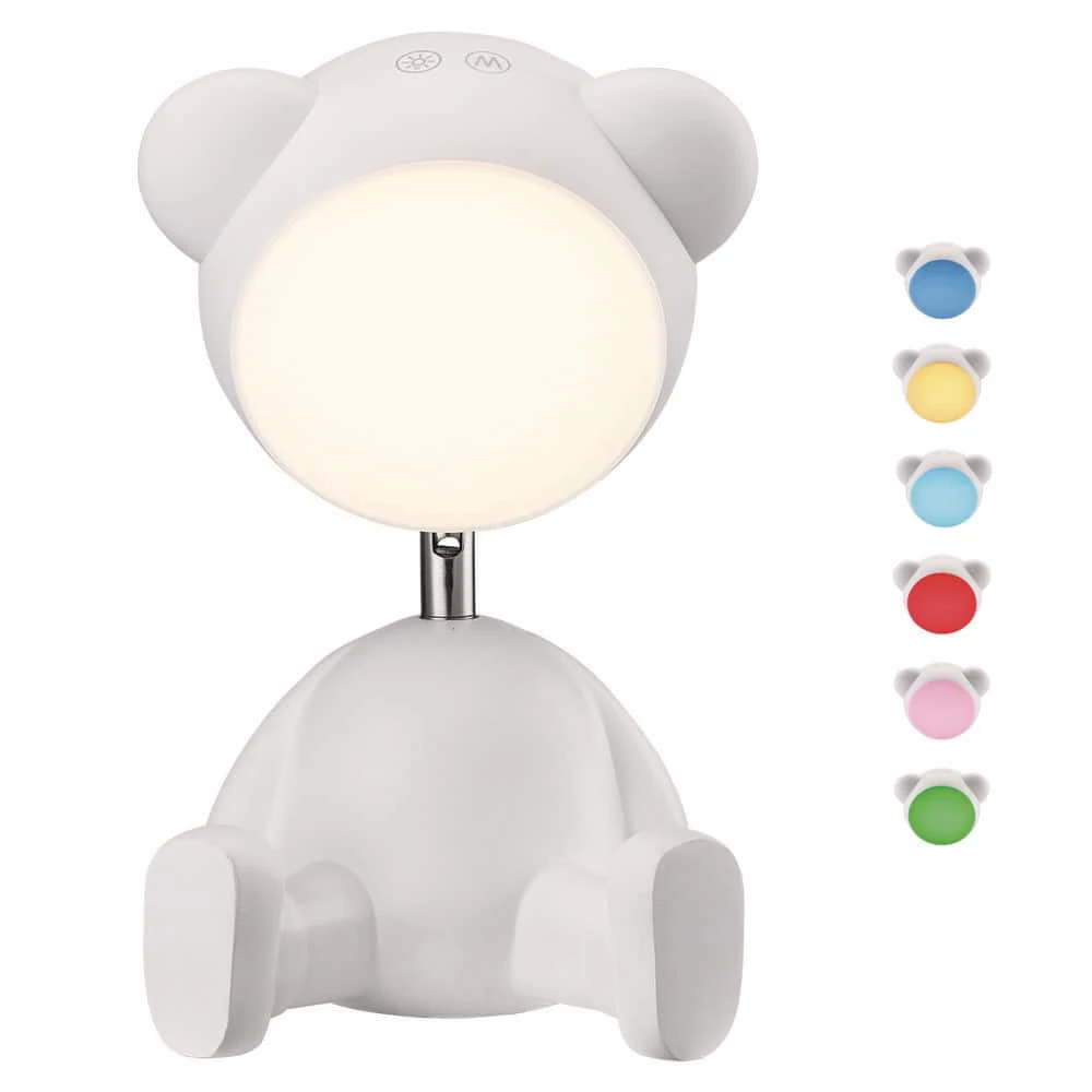 White 11.125 In. Indoor Teddy Bear Table Lamp With Dimmable And RGB Color Changing Features 3 White 11.125 In. Indoor Teddy Bear Table Lamp With Dimmable And RGB Color Changing Features