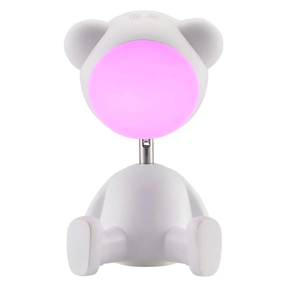 White 11.125 In. Indoor Teddy Bear Table Lamp With Dimmable And RGB Color Changing Features 10 White 11.125 In. Indoor Teddy Bear Table Lamp With Dimmable And RGB Color Changing Features - Image 8