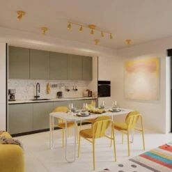 Shura Mustard Yellow Integrated LED Fixed Track Light Rotatable Cylinder Heads 4 Ft. Track Lighting Kit 3000K 2450 Lumen -Lamp Parts mustard yellow vidalite track lighting kits ce1060076 31 1000