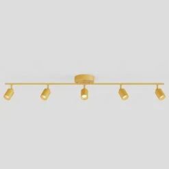 Shura Mustard Yellow Integrated LED Fixed Track Light Rotatable Cylinder Heads 4 Ft. Track Lighting Kit 3000K 2450 Lumen -Lamp Parts mustard yellow vidalite track lighting kits ce1060076 fa 1000
