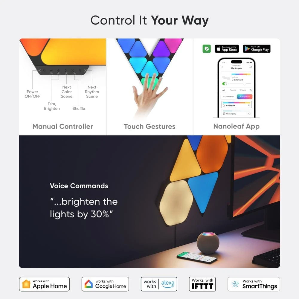 Nanoleaf Shapes Smart Wifi Black Mini Triangle Expansion Pack (10 Panels Included) Starter Kit Required 10 Nanoleaf Shapes Smart Wifi Black Mini Triangle Expansion Pack (10 Panels Included) Starter Kit Required - Image 8