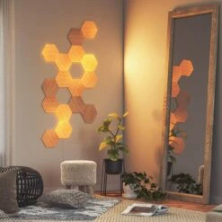 Nanoleaf Elements Wood Look Expansion Smart LED Panels (Pack Of 3) 20 Nanoleaf Elements Wood Look Expansion Smart LED Panels (Pack Of 3) -Lamp Parts nanoleaf smart light bulbs nl52 e 0001hb 3pk a0 1000