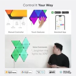 Nanoleaf Shapes - Modular Lighting Black Triangles Smarter Kit RGBW LED Light Panels 6500K (9-Pack) 14 Nanoleaf Shapes - Modular Lighting Black Triangles Smarter Kit RGBW LED Light Panels 6500K (9-Pack) -Lamp Parts nanoleaf wall light panels nl47 0103tw 9pk 66 1000