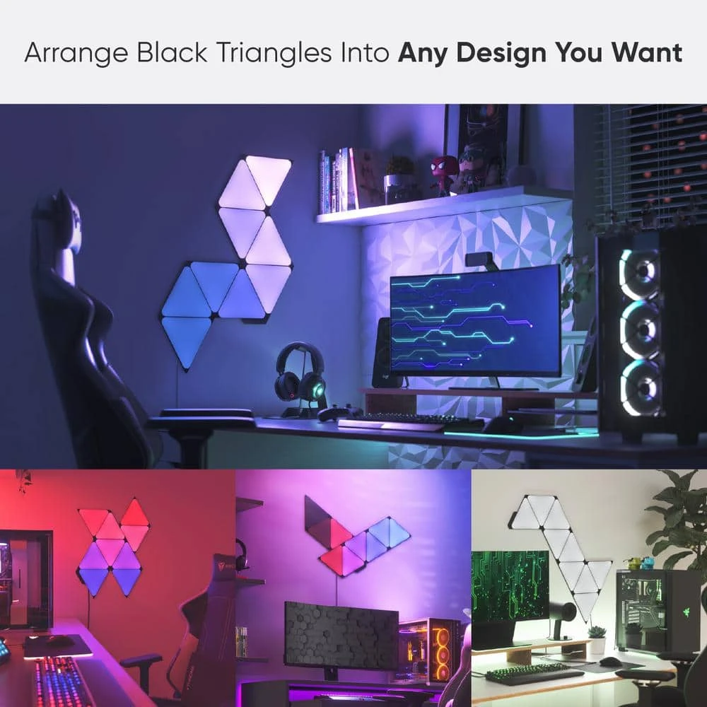 Nanoleaf Shapes - Modular Lighting Black Triangles Smarter Kit RGBW LED Light Panels 6500K (9-Pack) 4 Nanoleaf Shapes - Modular Lighting Black Triangles Smarter Kit RGBW LED Light Panels 6500K (9-Pack) - Image 2