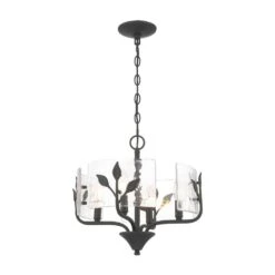 Golden Lighting Bloem 60-Watt 4-Light Natural Black Drum Pendant Light With Hammered Water Glass And No Bulbs Included