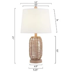 Heideman 21 In. Natural Color Mid-Century Rattan Bedroom Living Room Bedside Desk Nightstand Table Lamps Set Of 2 -Lamp Parts natural color rattan maxax table lamps t124 nat 40 1000