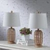 Heideman 21 In. Natural Color Mid-Century Rattan Bedroom Living Room Bedside Desk Nightstand Table Lamps Set Of 2 -Lamp Parts natural color rattan maxax table lamps t124 nat 64 1000