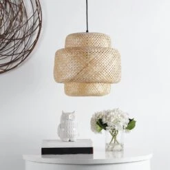Safavieh Klara 4-Watt 1-Light Natural Pendant Light With Rattan Shade -Lamp Parts natural safavieh pendant lights pnd4128a 31 1000
