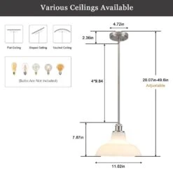1 Light Nickel Modern Pendant Light With Milky White Glass Shade,No Bulbs Included -Lamp Parts nickel adsensty pendant lights hd5 1 sn d00110 66 1000