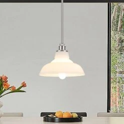 1 Light Nickel Modern Pendant Light With Milky White Glass Shade,No Bulbs Included -Lamp Parts nickel adsensty pendant lights hd5 1 sn d00110 a0 1000