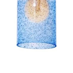 1-Light Cylinder Nickel Hand Blown Blue Seeded Glass Shade Pendant (Pack Of 2) -Lamp Parts nickel gambit hand blown glass llc pendant lights 330212 1d 1000