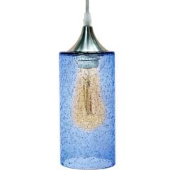 1-Light Cylinder Nickel Hand Blown Blue Seeded Glass Shade Pendant (Pack Of 2) -Lamp Parts nickel gambit hand blown glass llc pendant lights 330212 c3 1000
