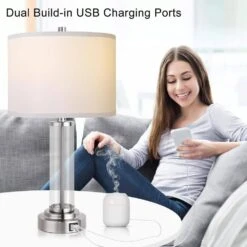 26.5 In. H Nickel Touch Control Table Lamps Set Of 2 With USB Ports, 3-Way Dimmable Nightstand Lamp With 2 LED Bulbs -Lamp Parts nickel table lamps tzt p272 427 fa 1000