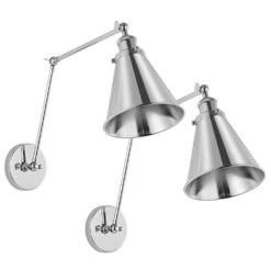 Nickel Swing Arm Adjustable Wall Lamps Hardwired Light Fixture Up Down Metal Shade (Set Of 2)