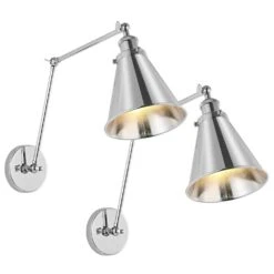 Nickel Swing Arm Adjustable Wall Lamps Hardwired Light Fixture Up Down Metal Shade (Set Of 2) -Lamp Parts nickel wall lamps wbwl y036 ch 76 1000