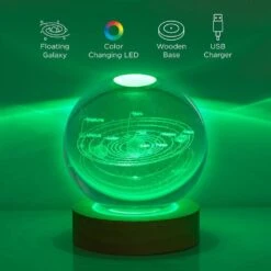 3.15 In. Color Changing 3D Floating Solar System 1.5-Watt T10 Integrated LED Crystal Orb Light -Lamp Parts night lights lh ml158 999 4f 1000