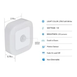 2 In. Plug-In Indoor Square LED Motion Sensor Automatic Dusk To Dawn Fade On And Off Warm White Night Light -Lamp Parts night lights nl ddmm hd 66 1000