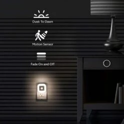 2 In. Plug-In Indoor Square LED Motion Sensor Automatic Dusk To Dawn Fade On And Off Warm White Night Light -Lamp Parts night lights nl ddmm hd a0 1000