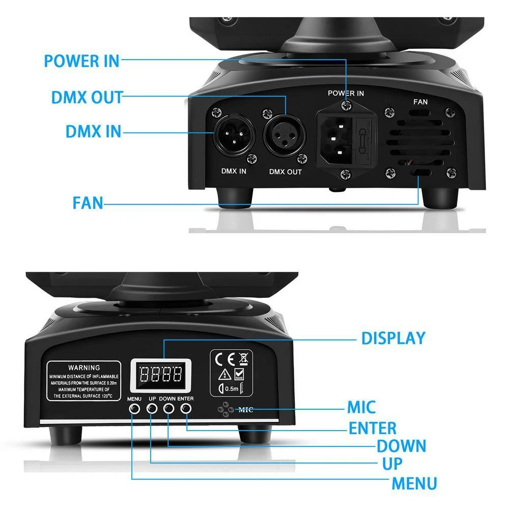 Moving Head Stage Lights 8 Gobos 8 Colors 11 Channels With Sound Activated (2-pack) 6 Moving Head Stage Lights 8 Gobos 8 Colors 11 Channels With Sound Activated (2-pack) - Image 4