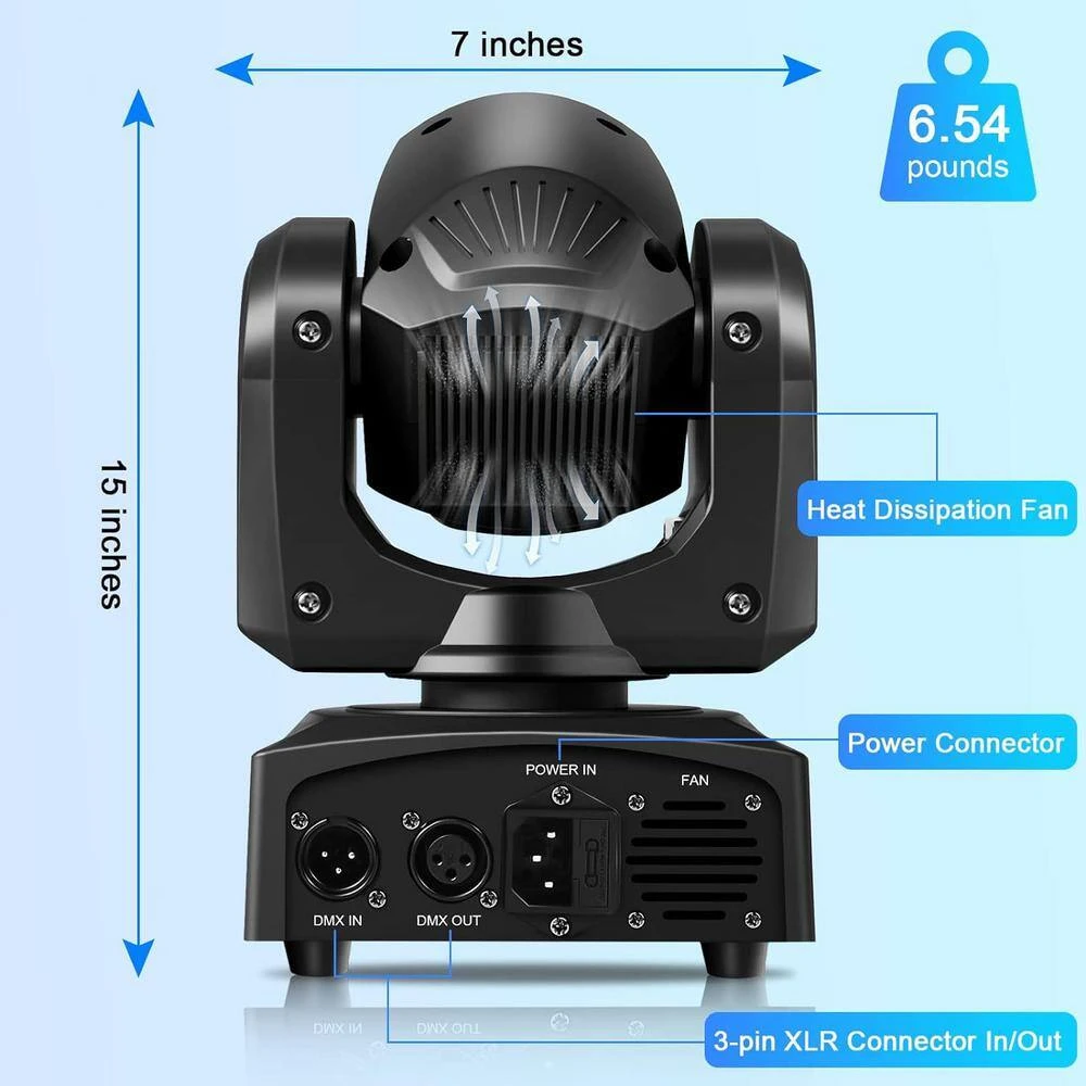 Moving Head Stage Lights 8 Gobos 8 Colors 11 Channels With Sound Activated (2-pack) 8 Moving Head Stage Lights 8 Gobos 8 Colors 11 Channels With Sound Activated (2-pack) - Image 6