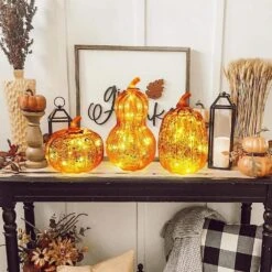3-Piece Glass LED Lighted Pumpkin Decor With Timer -Lamp Parts novelty lights 22lamps 005 1f 1000