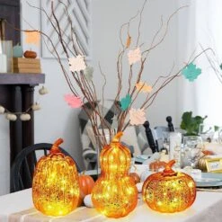3-Piece Glass LED Lighted Pumpkin Decor With Timer -Lamp Parts novelty lights 22lamps 005 31 1000