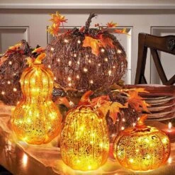 3-Piece Glass LED Lighted Pumpkin Decor With Timer -Lamp Parts novelty lights 22lamps 005 44 1000
