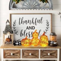 3-Piece Glass LED Lighted Pumpkin Decor With Timer -Lamp Parts novelty lights 22lamps 005 76 1000