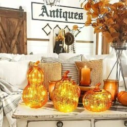 3-Piece Glass LED Lighted Pumpkin Decor With Timer -Lamp Parts novelty lights 22lamps 005 fa 1000
