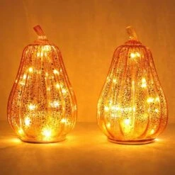 2-Piece Glass LED Lighted Pumpkin Decor With Timer