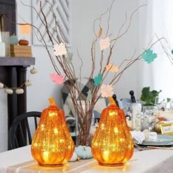 2-Piece Glass LED Lighted Pumpkin Decor With Timer -Lamp Parts novelty lights 22lamps 006 76 1000