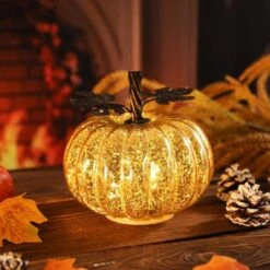6.3 In. Mercury Glass Pumpkin Light With Timer -Lamp Parts novelty lights 22lamps 008 31 1000