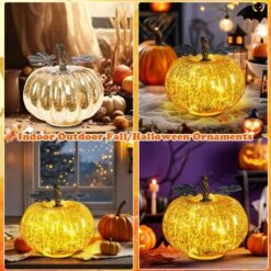 6.3 In. Mercury Glass Pumpkin Light With Timer -Lamp Parts novelty lights 22lamps 008 76 1000