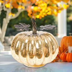 6.3 In. Mercury Glass Pumpkin Light With Timer -Lamp Parts novelty lights 22lamps 008 fa 1000