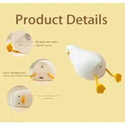 LED Lying Flat Duck Night Light, 3 Level Dimmable Nursery Nightlight, Cute Silicone Squishy Light Up Duck -Lamp Parts novelty lights 27isa17333 1f 1000