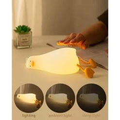 LED Lying Flat Duck Night Light, 3 Level Dimmable Nursery Nightlight, Cute Silicone Squishy Light Up Duck -Lamp Parts novelty lights 27isa17333 c3 1000